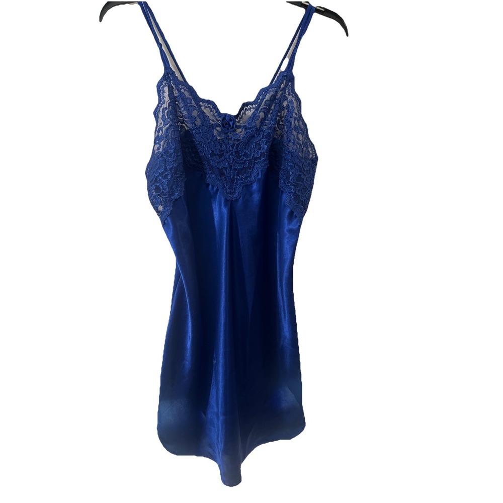 Vintage 60s Blue Lace Below Knee Sexy Nightwear‎ / Slip